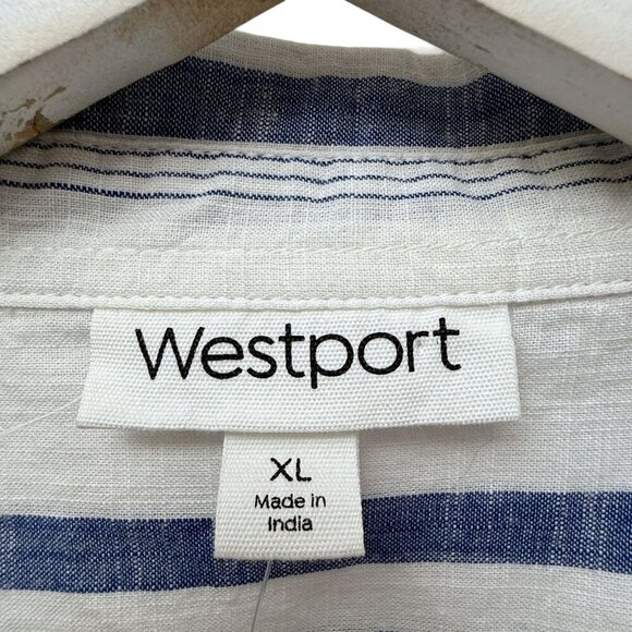 NEW Westport Blue Stripe Top XL Cotton Button Up Roll Sleeve Casual Dressbarn - Picture 5 of 9